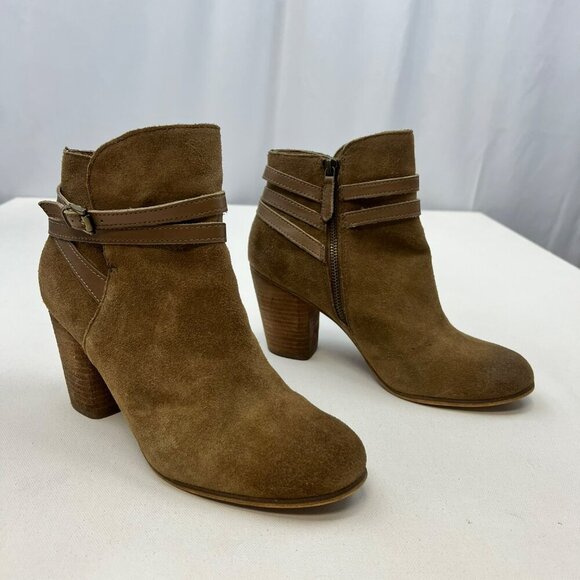 BP Women’s Heeled Ankle Boots Leather Zip Up Tan Size 10.5 Stacked Heel - Picture 2 of 10